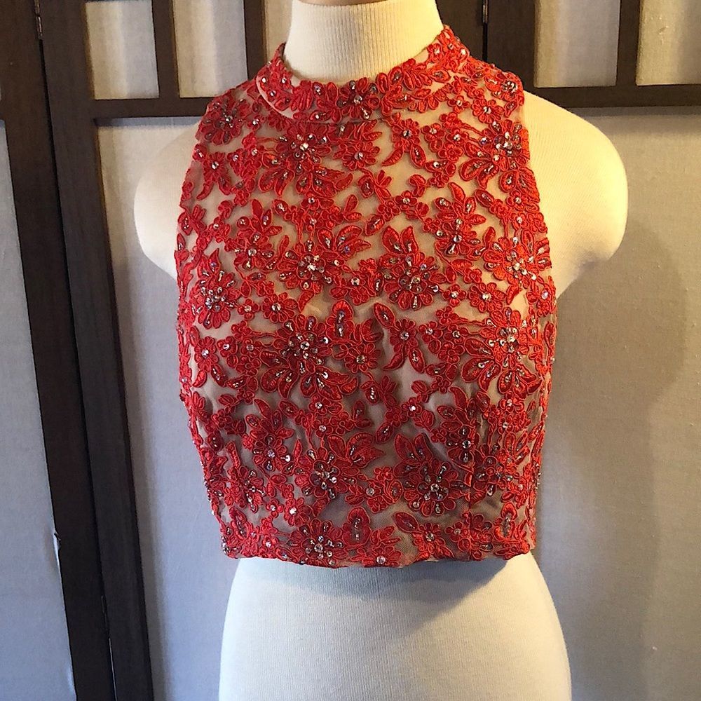 Say Yes to the Prom TLC beaded keyhole blouse orange size 13